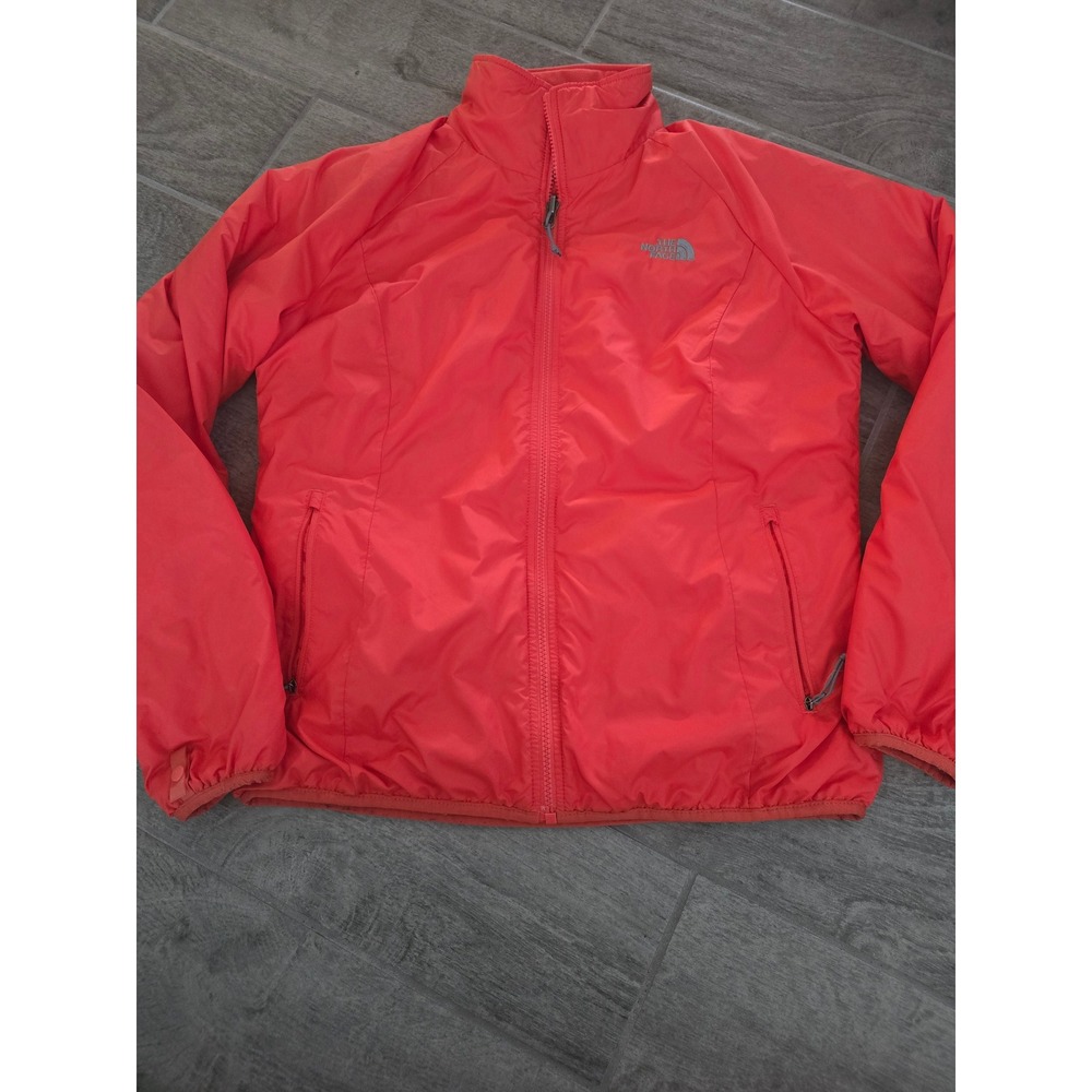 North Face Women's Jacket Medium Coral Orange Pink‎ Lightweight Full Zip Puffer